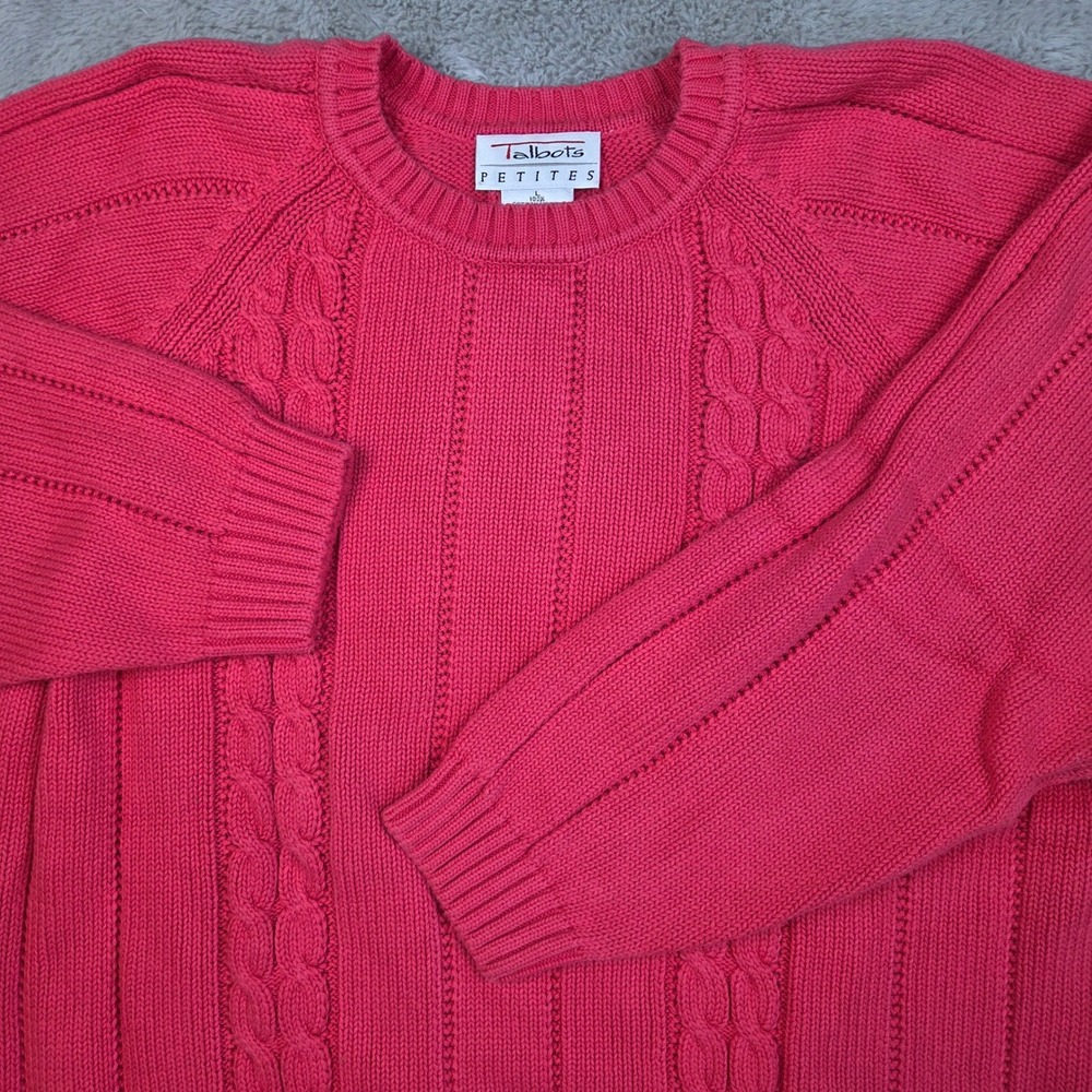 Vintae Talbots Cable Knit Sweater Womens PL Petite Large Cotton Crewneck Pink